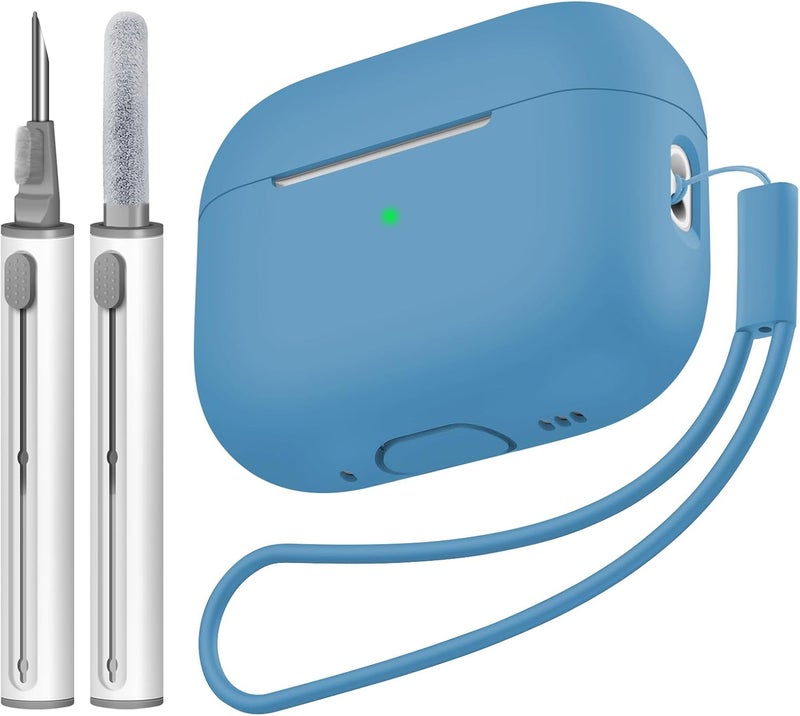 Tandoler Compatible with Airpods Pro 2 Case, Soft Silicone Skin Cover Protective Cases with Cleaner kit and Lanyard Compatible for AirPod Pro 2nd Generation, Front LED Visible - Sky Blue - Image 1